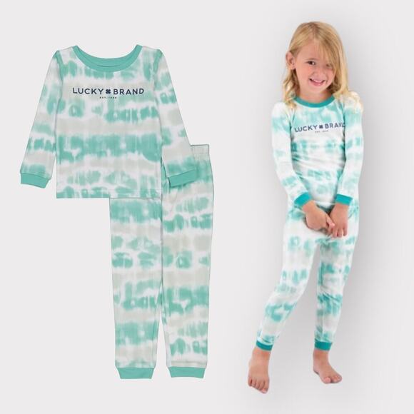 Lucky Brand NEW Long Sleeve Pajama Set Toddler Girls sz 2T NWT Turquoise Tie-Dye - Picture 1 of 6